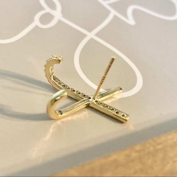 Sterling Silver Crisscross Simulated Diamond Gold Earrings - Picture 9 of 9